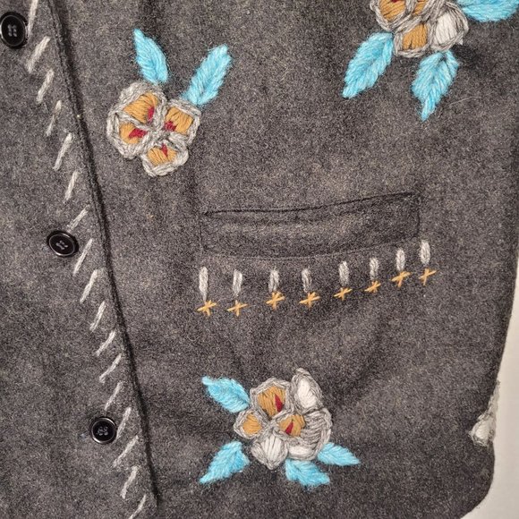 Vtg 90s Floral Embroidered Wool Vest - Picture 2 of 5